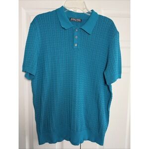 PJ Paul Jones Knit Polo Shirt Mens Size XL Blue‎ Pointelle Cable Knit Texture
